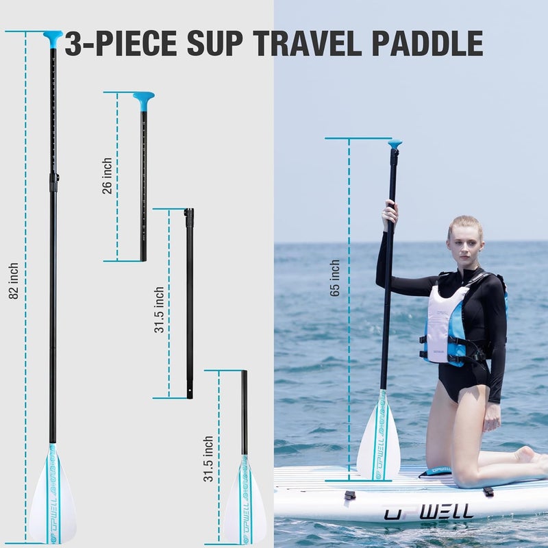 UPWELL SUP Paddle Adjustable Stand Up Paddle for Paddleboard, 3 Piece Aluminum Alloy Shaft with Reinforced Fiberglass Blade - Image 4